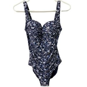 Niptuck One Piece Navy‎ Blue Floral US 6 S Classy Mature Ladies Timeless Chic